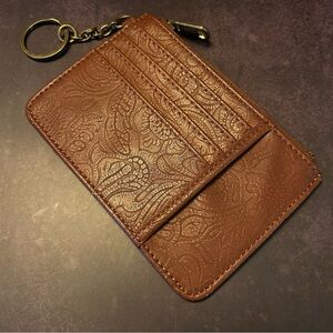 Brown Embossed Card Holder with Keychain